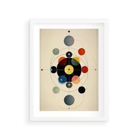 Plakat w ramie 50x70 - Bezgraniczny Taniec Światła - abstrakcyjna geometryczna kompozycja, koła linie - rama biała