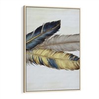 Obraz w ramie 70x100 - Granatowo-Złote Pióra - sztuka, granatowe i złote pióra - rama drewno