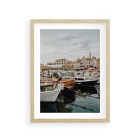 Plakat w ramie 30x40 - Malowniczy Krajobraz Morski - morze, łódki - rama drewno