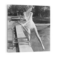 Obraz na płótnie 70x70 - Retro Basen - retro zdjęcie, czarno białe