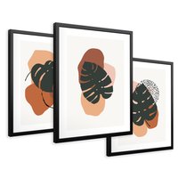Zestaw obrazy w ramie 50x70 galeria - Monstera, boho, akwarela - rama czarna