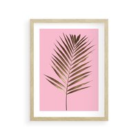 Plakat w ramie 50x70 - Promienie złotej palmy - złota, palma - rama drewno