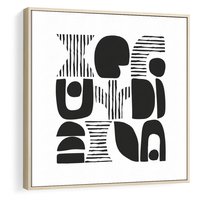 Obraz w ramie 50x50 - Taniec Dziwacznych Kresek - minimalistyczny plakat, czarno biały - rama drewno