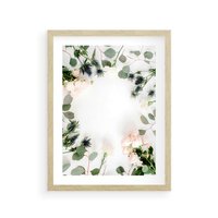 Plakat w ramie 50x70 - Róże i Zielone Liście - kompozycja kwiatowa, róże - rama drewno