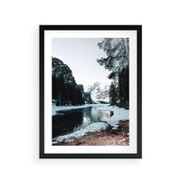 Plakat w ramie 30x40 - Zamarznięta Rzeka - zima w górach, zamarznięta rzeka - rama czarna