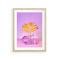 Plakat w ramie 30x40 - Minimalizm i Urok Natury - liście, pastele - rama drewno