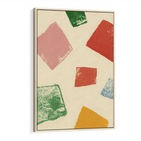 Obraz w ramie 50x70 - Tęczowe Rytmy - kolorowe tęczowe kwadraty, wesoły kolaż - rama drewno