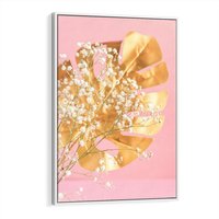 Obraz w ramie 50x70 - : Elegancja w Złocie - złote, liście - rama biała