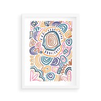 Plakat w ramie 40x50 - Strukturalne Odbicia Boho - kolorowe etniczne wzory, tęczowe żywe kolory - rama biała