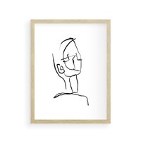 Plakat w ramie 50x70 - Migotliwe Widzenia - szkic twarzy, minimalistyczny niewyraźny - rama drewno