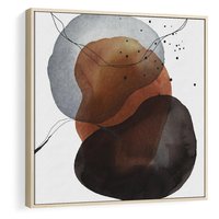 Obraz w ramie 50x50 - Kolorowe Wizje - abstrakcyjne plamy akwarelowe, czarny szkic - rama drewno