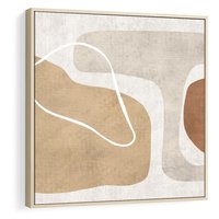 Obraz w ramie 50x50 - Beżowa Harmonia - abstrakcyjne, nieregularne plamy - rama drewno