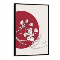 Obraz w ramie 50x70 - Esencja Zen - kwiatnąca wiśnia, orientalna grafika - rama czarna