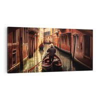 Obraz na płótnie 140x70 - Spokojna Wenecja - gondolier w gondoli, kanały Wenecji