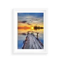 Plakat w ramie 40x50 - Zachód słońca na pomostach - zachód, słońca - rama biała