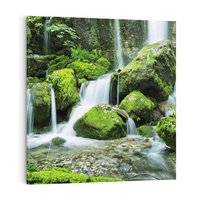 Obraz na płótnie 70x70 - Spokojny wodospad w lesie nad rzeką - wodospad, las