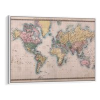 Obraz w ramie 120x80 - Światło Przeszłości - retro mapa świata, mapa - rama biała