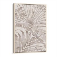 Obraz w ramie 80x120 - Odsłonięte liściowe wspomnienia - monochromatyczne, kolory sepii - rama drewno