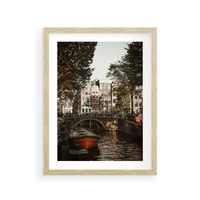Plakat w ramie 40x50 - Jesienne Uroki Holandii: Kanały i Most - Holandia, kanały - rama drewno