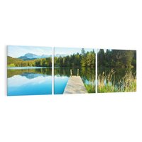 Obraz na płótnie 120x40 - Jezioro w lesie: Ucieczka do natury - jezioro, las