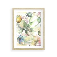 Plakat w ramie 40x50 - Delikatne Kolory - akwarelowe, kwiaty - rama drewno
