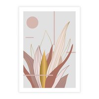 Plakat bez ramy 21x30 - Złota Grafika Liści: Wyjątkowa Dekoracja - liście, złoto