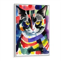 Obraz w ramie 50x70 - Koci Przyjaciel - abstrakcyjny obraz, akwarela - rama biała