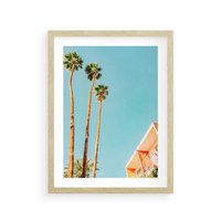 Plakat w ramie 40x50 - Letnie Marzenia - palmy, na tle nieba - rama drewno