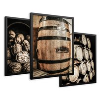 Zestaw obrazy w ramie 50x70 galeria - Wino, w, beczkach, kuchnia, restauracja - rama czarna