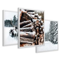 Zestaw obrazy w ramie 30x40 galeria - Zima, las, renifer, krajobraz - rama biała