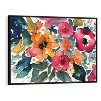 Obraz w ramie 100x70 - Kwiatowy Impuls Kolorów - abstrakcyjne kolorowe kwiaty, szkic - rama czarna