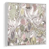 Obraz w ramie 80x80 - Pejzaże zatajonej duszy - połączenie tekstur, roślinne motywy - rama biała