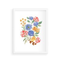 Plakat w ramie 50x70 - Kwiatowe Światło - akwarelowe kwiaty, bukiet - rama biała
