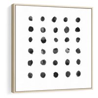 Obraz w ramie 80x80 - Boho Sztuka Wolości - minimalistyczny plakat, czarne kropki na białymtle - rama drewno