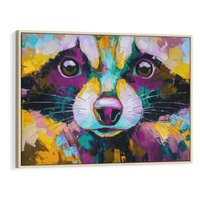 Obraz w ramie 70x50 - Przebudzenie snu artysty - zbliżenie, kolorowy portret szopa pracza - rama drewno