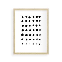 Plakat w ramie 50x70 - Refleksje Światła - minimalistyczna kompozycja, czarne kropkina białym tle - rama drewno