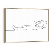 Obraz w ramie 70x50 - Postać na Łóżku - one line art, szkic - rama drewno