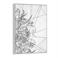 Obraz w ramie 50x70 - Refleksje w martwym punkcie - graficzny szkic, kompozycja kwiatów - rama biała