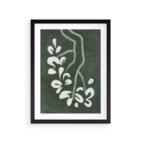 Plakat w ramie 30x40 - Rozkwitające Zielone Gałęzie - abstrakcyjne delikatne zielone linie, podobne do gałęzi kwiatów - rama czarna