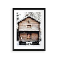 Plakat w ramie 50x70 - Śnieżny Ustronny Raj - domek w górach, śnieg - rama czarna