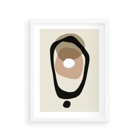 Plakat w ramie 40x50 - Intrygujące Zaskoczenia - beżowa abstrakcyjna kompozycja, czarny akcent - rama biała