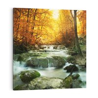 Obraz na płótnie 40x40 - Siła Natury: Strumień w Lesie - strumień, las