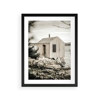 Plakat w ramie 30x40 - Nostalgiczna Oaza - rustykalny domek, domek nad jeziorem - rama czarna