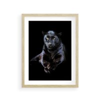 Plakat w ramie 50x70 - Czarna pantera: majestat i siła - czarna, pantera - rama drewno