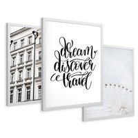 Zestaw obrazy w ramie 30x40 galeria - Typografia, podróż, miasto - rama biała