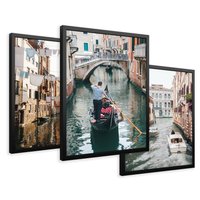 Zestaw obrazy w ramie 30x40 galeria - Wenecja, gondole, Włochy, Italia - rama czarna