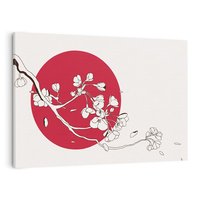 Obraz na płótnie 100x70 - Esencja Zen - kwiatnąca wiśnia, orientalna grafika