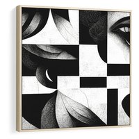 Obraz w ramie 80x80 - Harmonia świateł i cieni - abstrakcja czarno biała, geometria - rama drewno