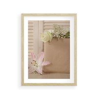 Plakat w ramie 50x70 - Elegancja W Prostocie - kwiaty, mnimalizm - rama drewno