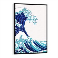 Obraz w ramie 70x100 - Fala Japandi - wielka fala w Kaganawie, obraz Hokusai - rama czarna
